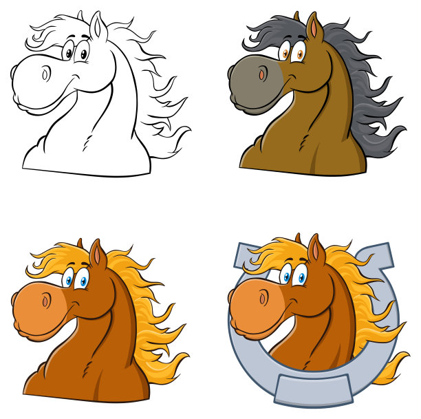 马头卡通吉祥物人物。向量集合图片下载