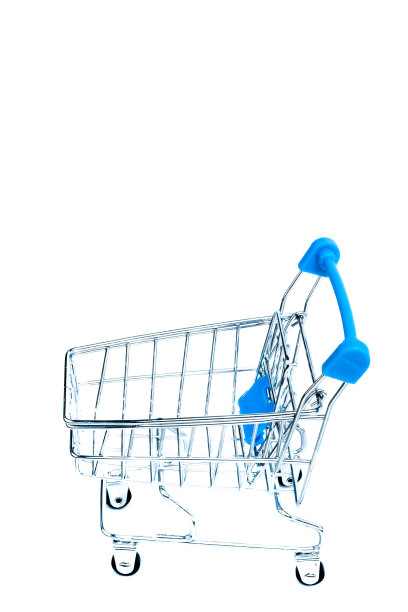蓝色购物车孤立在白色背景图片下载
