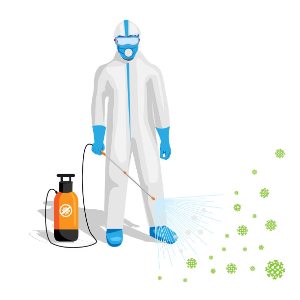 穿防护服的人给人消毒图片下载