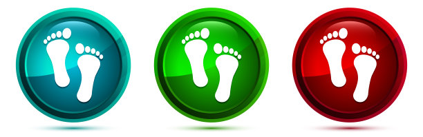 人类两个脚印图标优雅的圆形按钮设置说明图片下载