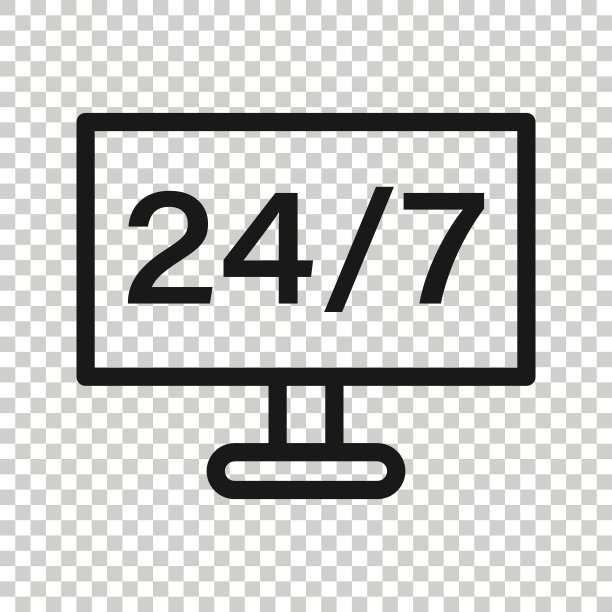 扁平风格的24小时全天候计算机图标。全天服务矢量插图在白色孤立背景上。支持业务概念。图片下载
