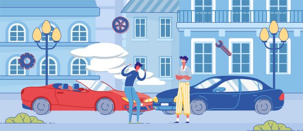 愤怒的男人在撞毁的汽车旁争吵图片下载