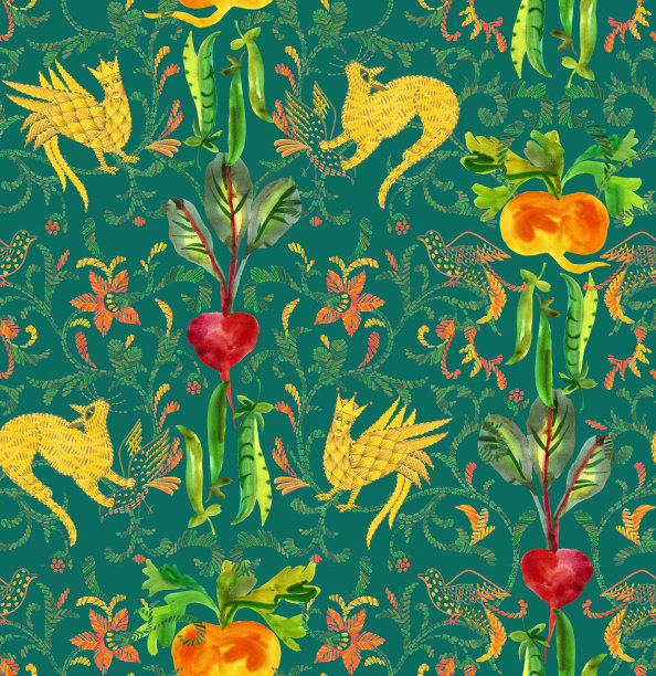 民间风格中的动物无缝图案图片下载