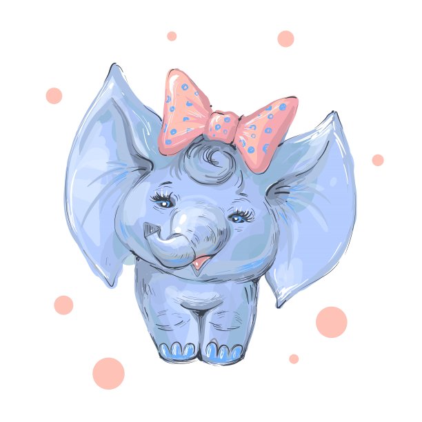 可爱的小象女孩与弓孤立在白色图片下载