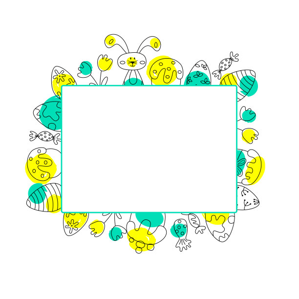 复活节的框架。空间的文本。矢量手绘轮廓插图与复活节的黑色字母。图片下载