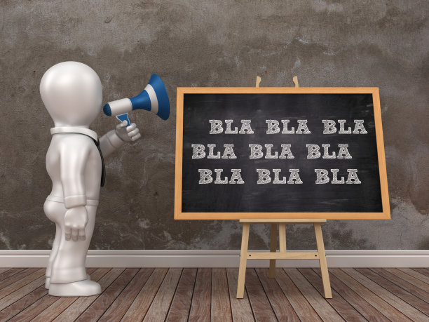 商业人物与扩音器和画架与BLA BLA BLA单词- 3D渲染图片下载