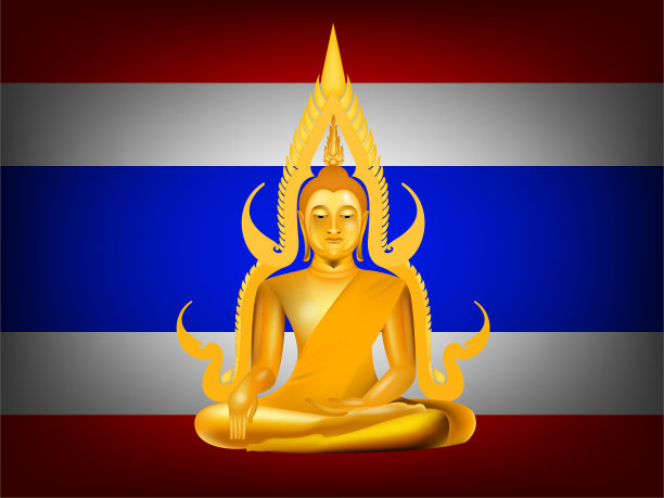 佛像以泰国国旗为背景图片下载