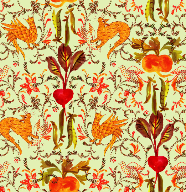 民间风格中的动物无缝图案图片下载