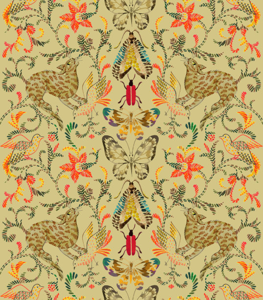 民间风格中的动物无缝图案图片下载