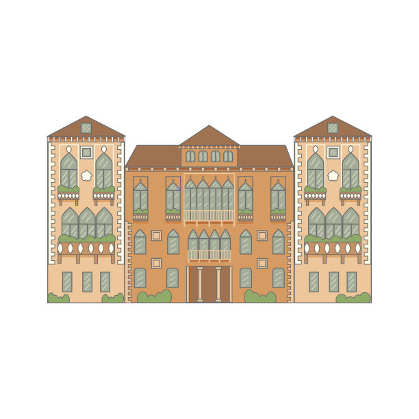 威尼斯建筑立面详图。美丽的文艺复兴建筑，威尼斯风格的窗户，阳台。意大利的威尼斯图片下载