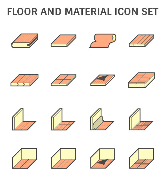 地板和材料为室内装饰矢量图标集设计。图片下载