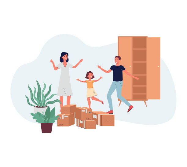 幸福家庭准备搬家，平矢插图孤立。图片下载