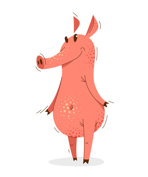 有趣的卡通猪站可爱和幽默的矢量插画，动物人物猪绘图。图片下载