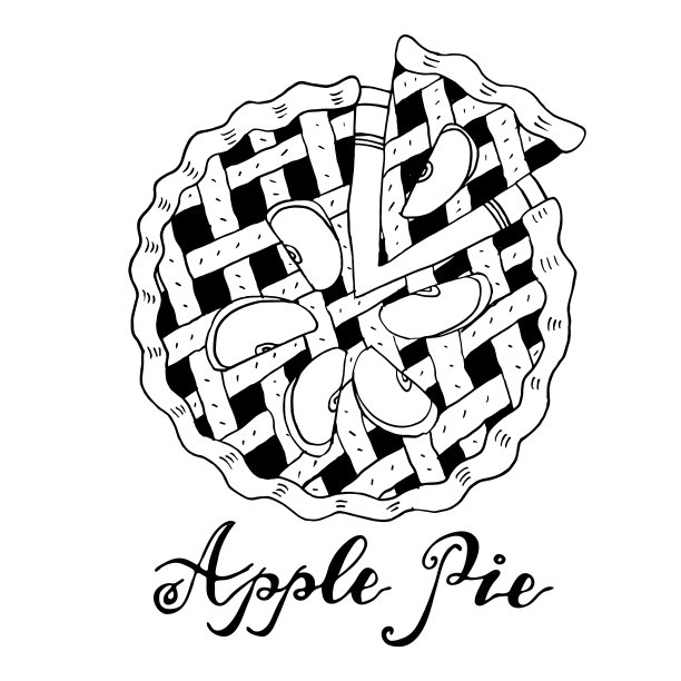 美国的苹果派。涂鸦黑白矢量插图对象孤立图片下载
