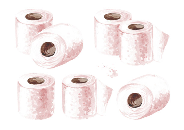 卫生卫生纸套。手绘水彩插图，孤立的白色背景图片下载