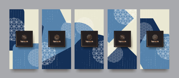 向量集包装模板日本的自然豪华或高档产品。标志设计具有新潮的线性风格。券、传单、宣传册。菜单书封面日本风格矢量插图。图片下载