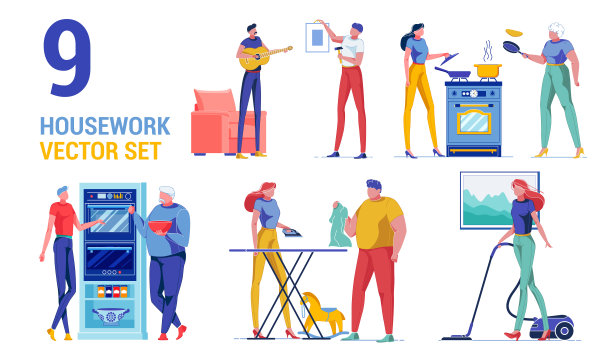 家务活动：女人和男人角色设定图片下载