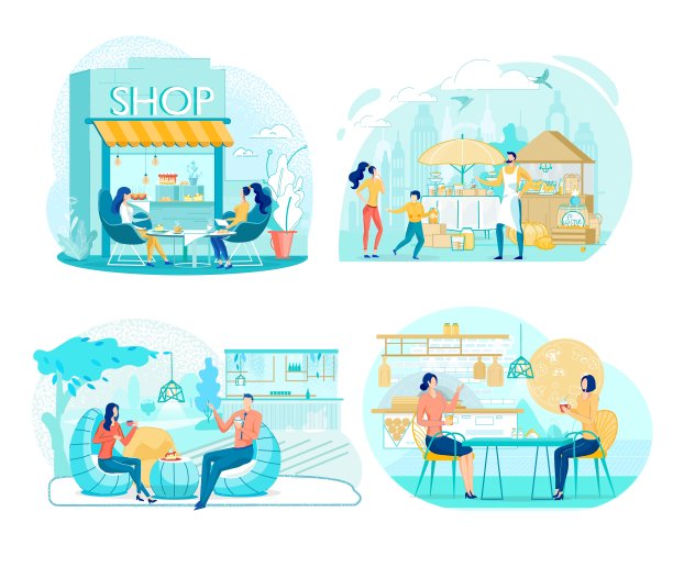 不同类型的餐厅业务（扁平风格）图片下载