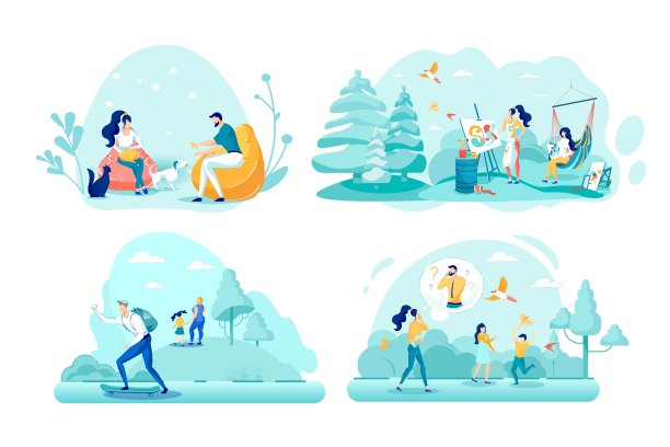 人爱好和休闲平面插图集图片下载