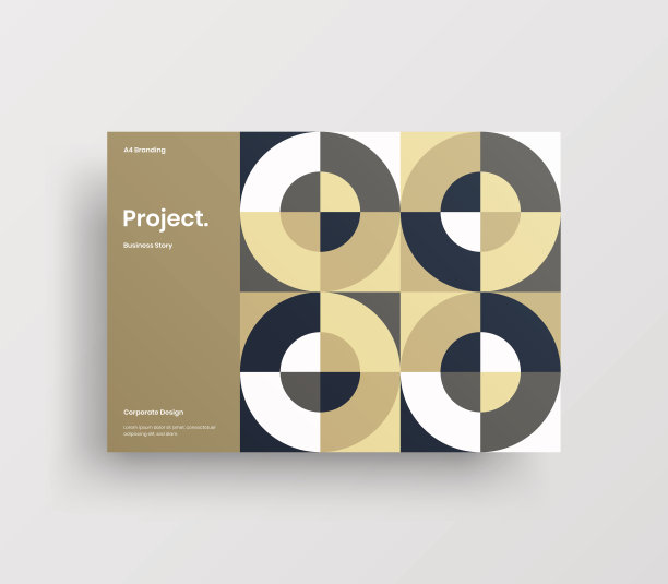 创意业务表示向量A4水平方向首页模拟。现代企业报表封面抽象几何插图设计布局。公司身份手册模板。图片下载