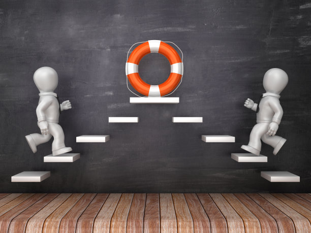 商业人物在步骤与生活带在黑板上- 3D渲染图片下载