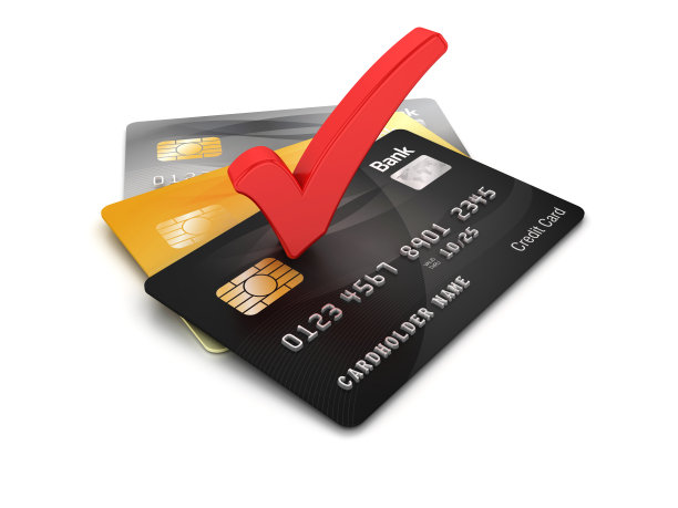 信用卡与检查标记- 3D渲染图片下载