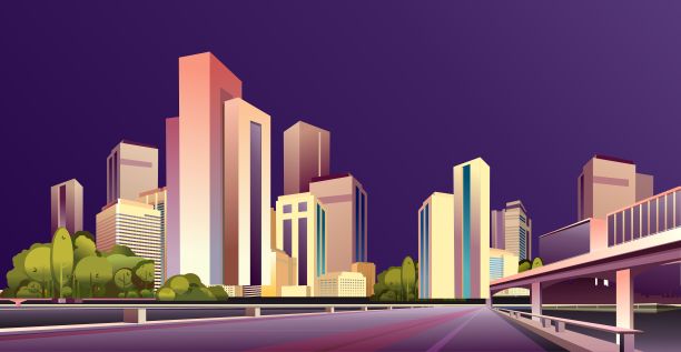 城市街道建筑，天际线景观图片下载