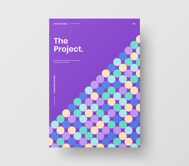 惊人的业务表示向量A4垂直方向的首页模拟。现代企业报表封面抽象几何插图设计布局。公司身份手册模板。图片下载