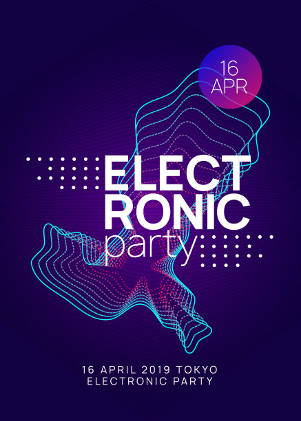 霓虹灯俱乐部传单。电子舞曲。恍惚dj。Electroni图片下载