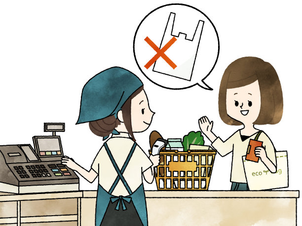 在超市拒绝使用塑料购物袋的妇女图片下载