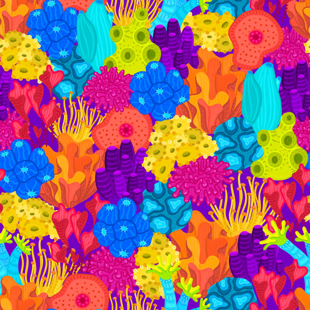 矢量无缝模式与珊瑚。背景与丰富多彩的海洋或海洋生活。海底世界图片下载