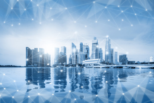 现代创意电信与互联网网络在智慧城市中互联互通。图片下载