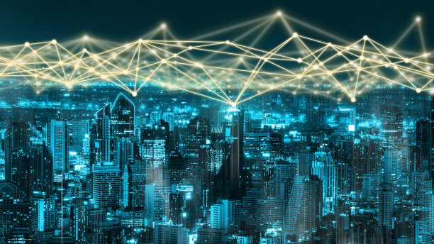 现代创意电信与互联网网络在智慧城市中互联互通。图片下载