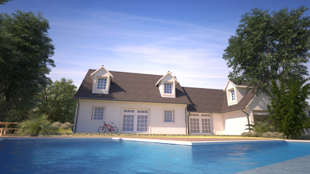 带游泳池的家庭住宅图片下载