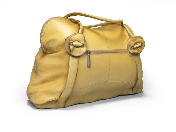 黄色女人袋与短处理3D渲染在白色背景与阴影图片下载