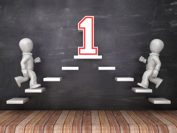 商业人物在步骤与数字1在黑板上- 3D渲染图片下载
