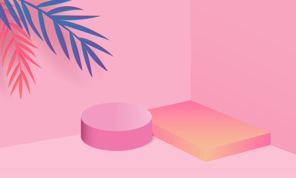 背景矢量模型3d粉红裙房和最小的粉色墙场景，最小抽象背景三维模型抽象几何形状粉蜡粉颜色。舞台上的奖项在现代网站。图片下载