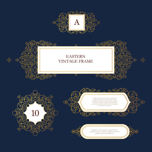 向量集线艺术框架，边界，在东方风格的小插画。图片下载