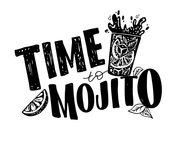 是时候喝莫吉托了——可爱的手绘涂鸦明信片。饮料菜单。喝的海报。关于夏日鸡尾酒的文字艺术。图片下载