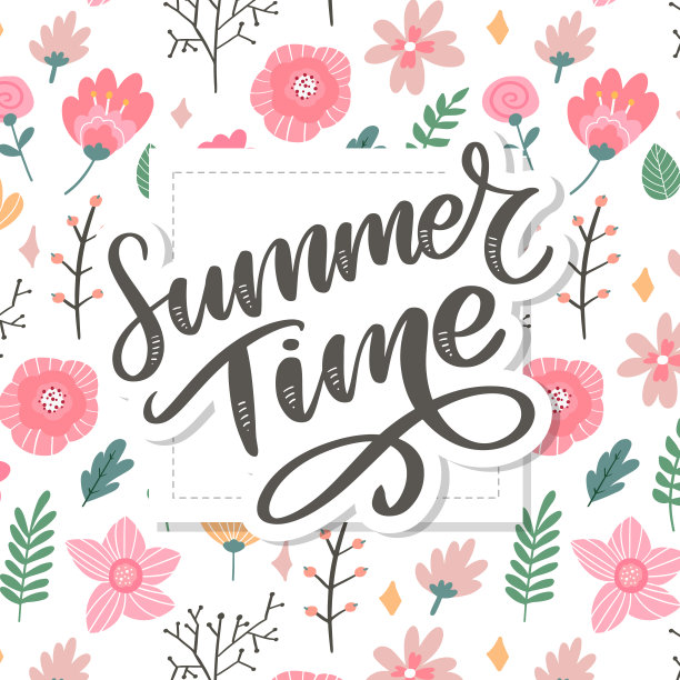 绿色的夏季时间信花在现代风格上丰富多彩的背景。问候邀请矢量插图。花花束装饰。装饰元素。图片下载