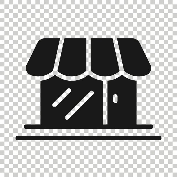 商场图标在平坦的风格。在白色孤立的背景上存储矢量插图。商店经营理念。图片下载