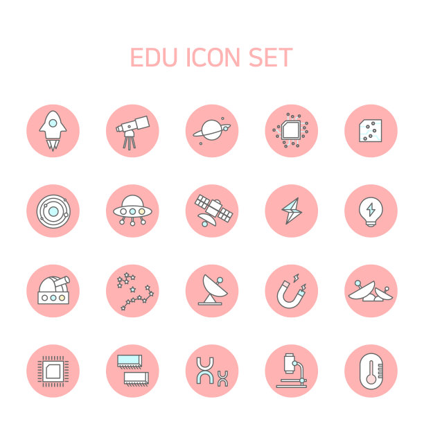 与空间、技术和科学相关的Line教育图标图片下载