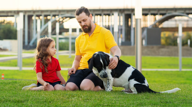 幸福家庭遛狗散步图片下载