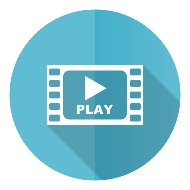 视频蓝色圆形平面设计矢量图标孤立在白色背景图片下载