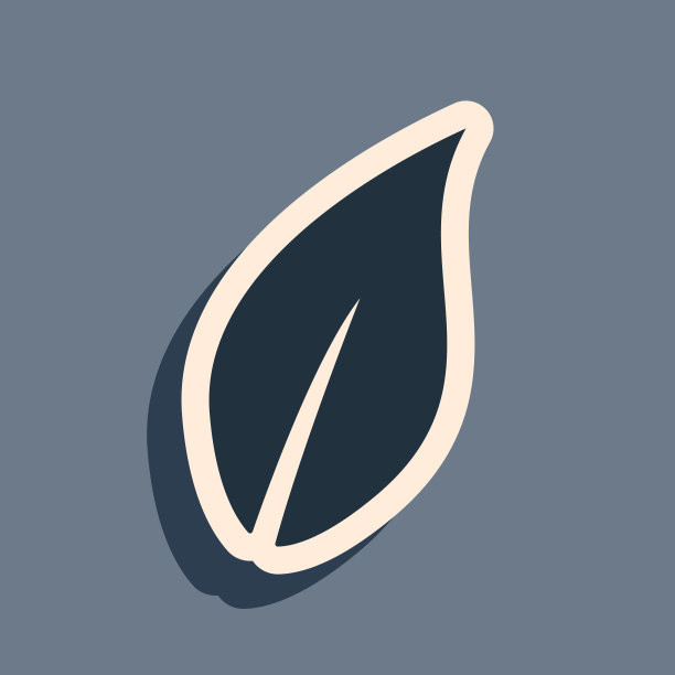 黑色叶子图标孤立在灰色背景。长长的阴影风格。矢量图素材图片