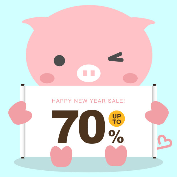 新年活动图标矢量插画：猪、幸运、猪尾巴、心、卷轴、公告栏、注脚、框架、吉兆、12件、折扣、banner、东方、韩国、东方传统图片下载