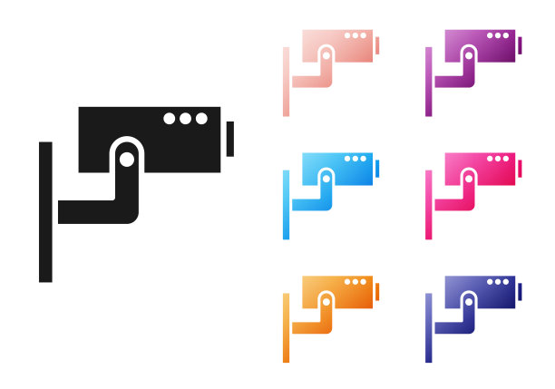 黑色安全摄像头图标孤立在白色背景上。设置图标丰富多彩。矢量图图片下载