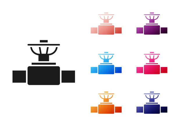 黑色工业金属管和阀门图标隔离在白色背景上。设置图标丰富多彩。矢量图图片下载