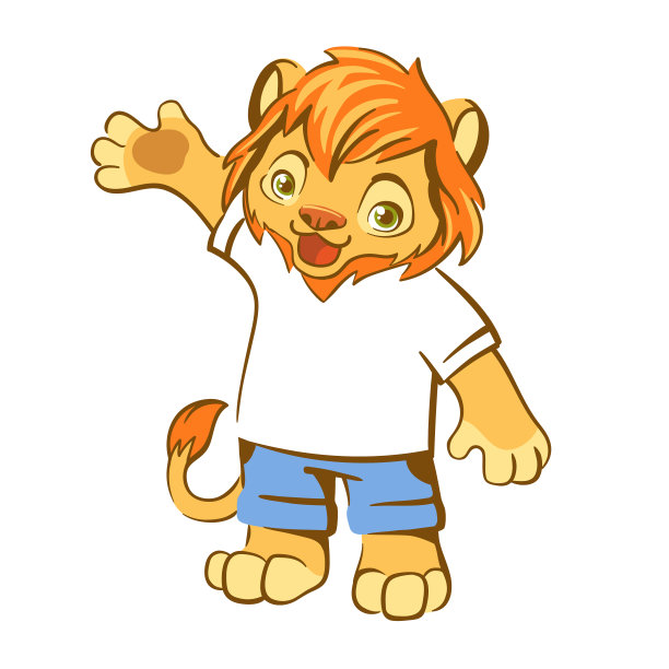 卡通狮子孤立。欢迎人物，小可爱服装狮子吉祥物，向量图片下载