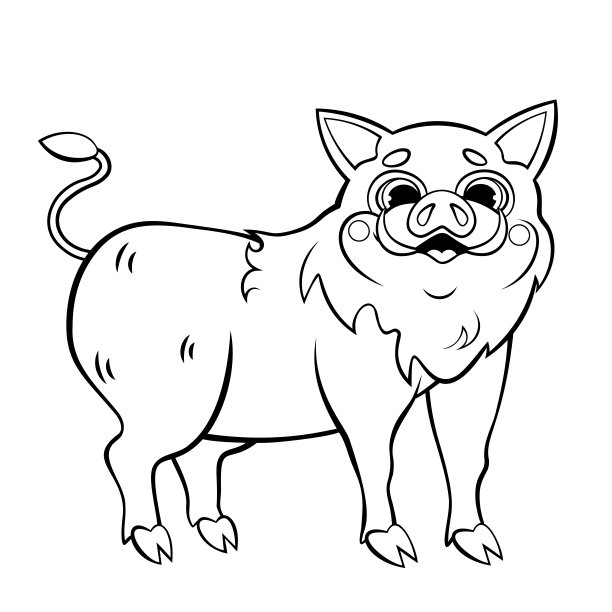 可爱的卡通野猪矢量着色页面轮廓。快乐的猪。儿童森林动物着色书。孤立在白色背景上。图片下载